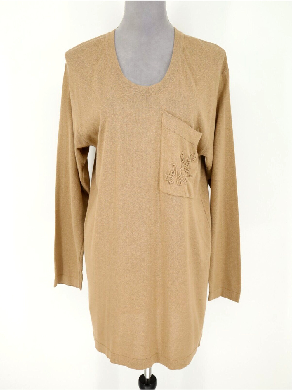 Laurel Escada Sweater Womens 8 US 36 EU Beige Long Embroidered Pocket Vintage